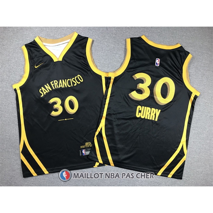Maillot Enfant Golden State Warriors Stephen Curry NO 30 Ville 2023-24 Noir